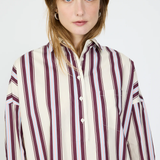 Chiara Half Placket Striped Shirt - Birch/Fig/Grape Mist