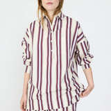 Chiara Half Placket Striped Shirt - Birch/Fig/Grape Mist
