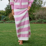 Agnes Long Skirt - Peony/Antique Stripe