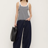 Adria Stripe Jersey Tank - Antique White/Navy Stripe