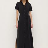 Heather Silk Blend Shirt Dress - Black