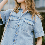 Short Sleeve Boxy Shirt - Vintage Blue Denim