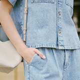 Short Sleeve Boxy Shirt - Vintage Blue Denim