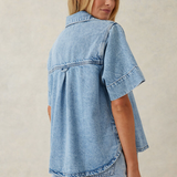 Short Sleeve Boxy Shirt - Vintage Blue Denim