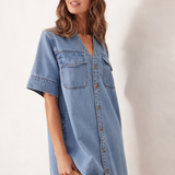 Relaxed Shirt Dress - Mid Vintage Blue