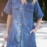 Side Pocket Boxy Dress - Fresh Indigo