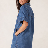 Side Pocket Boxy Dress - Fresh Indigo