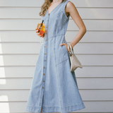 Flared Midi Dress - Worn Blue