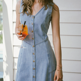 Flared Midi Dress - Worn Blue