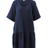 Short Sleeve Tunic Mini Dress - Fresh Navy