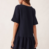 Short Sleeve Tunic Mini Dress - Fresh Navy