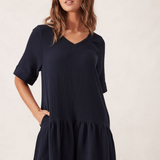 Short Sleeve Tunic Mini Dress - Fresh Navy