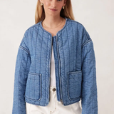 Comfy Quilted Boxy Jacket - Worn Blue Denim