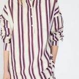 Chiara Half Placket Striped Shirt - Birch/Fig/Grape Mist