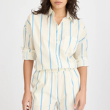 Chiara Long Sleeve Shirt Double Pinstripe - Ink Blue/Ivory