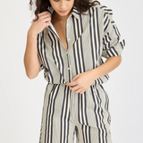 Chiara Open Yoke Shirt - Black and White Stripe