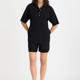 Rossy Knit Polo - Black/Birch Trims