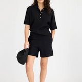 Rossy Knit Polo - Black/Birch Trims