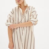 Chiara Maxi Shirt Dress - White/ Coffee Stripes