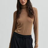 Matima Merino Blend High Neck Tee - Camel Melange