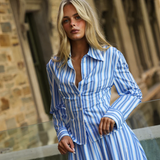 Sammi Shirt - Periwinkle Antique Stripe