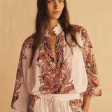 Scallop Billow Sleeve Blouse - Bel Fiore Trellis