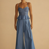 Cambrico Pleated Wide Leg Pant