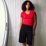 CCN Barefoot Drift Rib V Tee - Poppy