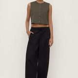 Cherri Button Front Top - Moss