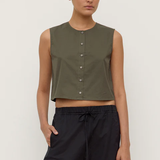 Cherri Button Front Top - Moss