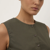 Cherri Button Front Top - Moss