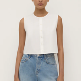 Cherri Button Front Top - White