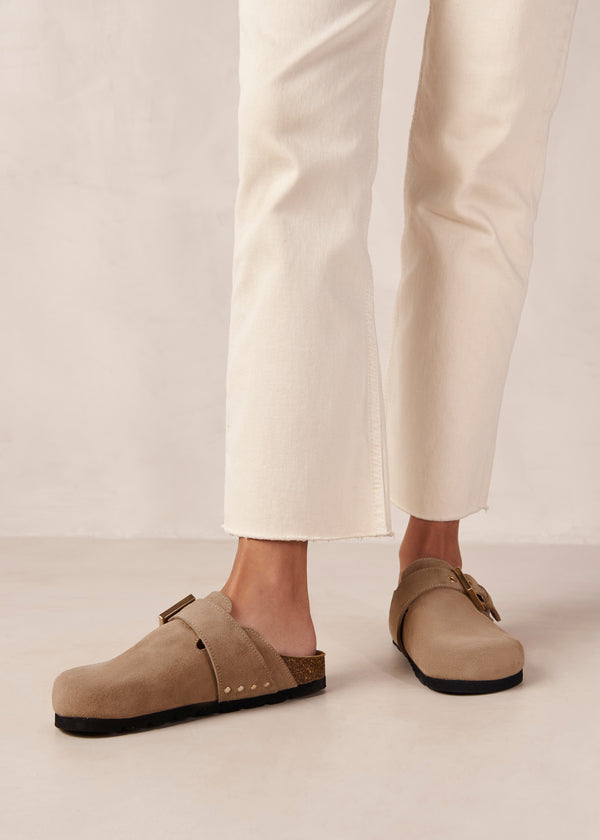 Cozy Suede Leather Clogs - Taupe
