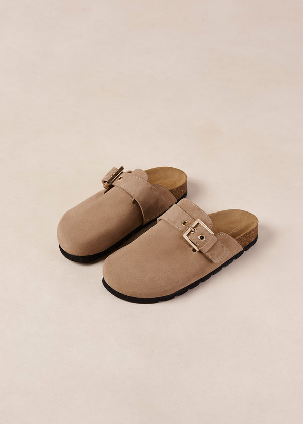 Cozy Suede Leather Clogs - Taupe