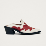 Western Bicolor Leather Mules -  Red/ Cream