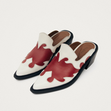 Western Bicolor Leather Mules -  Red/ Cream