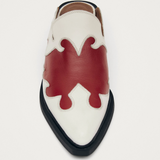 Western Bicolor Leather Mules -  Red/ Cream