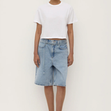 Loose Fit Long Denim Short - Mid Stone Wash