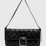 Lena Woven Baguette Bag - Black Soft