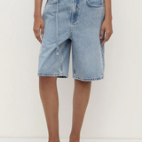 Loose Fit Long Denim Short - Mid Stone Wash