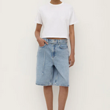 Loose Fit Long Denim Short - Mid Stone Wash