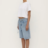 Loose Fit Long Denim Short - Mid Stone Wash