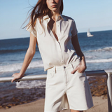Boxy Denim Short Sleeve Shirt - Ecru