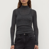 Nora Merino Wool Layered Turtleneck - Charcoal Marle
