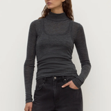 Nora Merino Wool Layered Turtleneck - Charcoal Marle