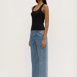Robyn Scoop Neck Rib Tank - Black