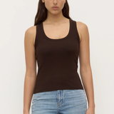 Robyn Scoop Neck Rib Tank - Ganache