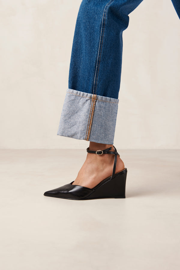 Polly Black Leather Mules
