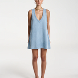 Denim V-Neck Shift dress - Sky Blue Denim