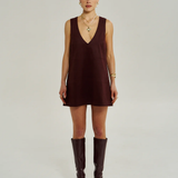V Neck Mini Dress - Syrah